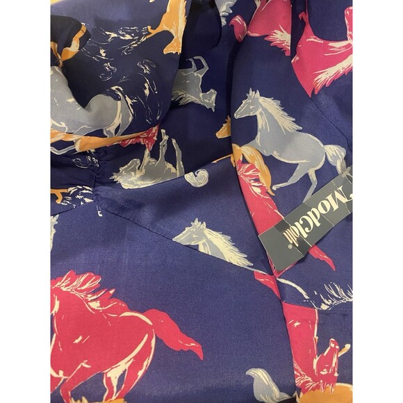 Anthropologie Modcloth Blue Horse Equestrian Dress Short Ruffle Sleeved XL - Picture 10 of 16
